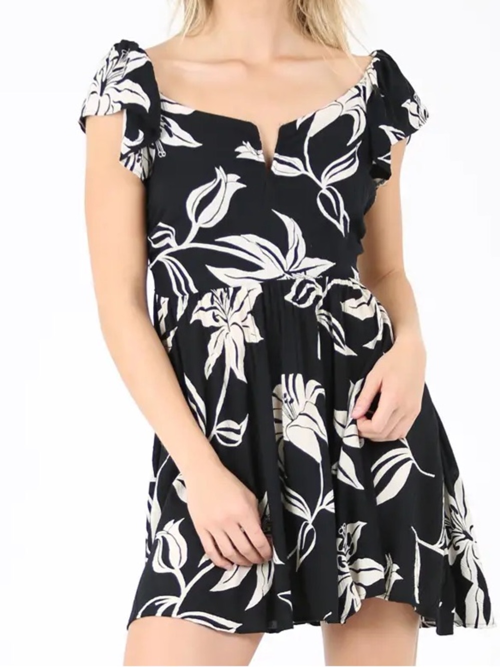 ANGIE Floral Mini Dress Black & White